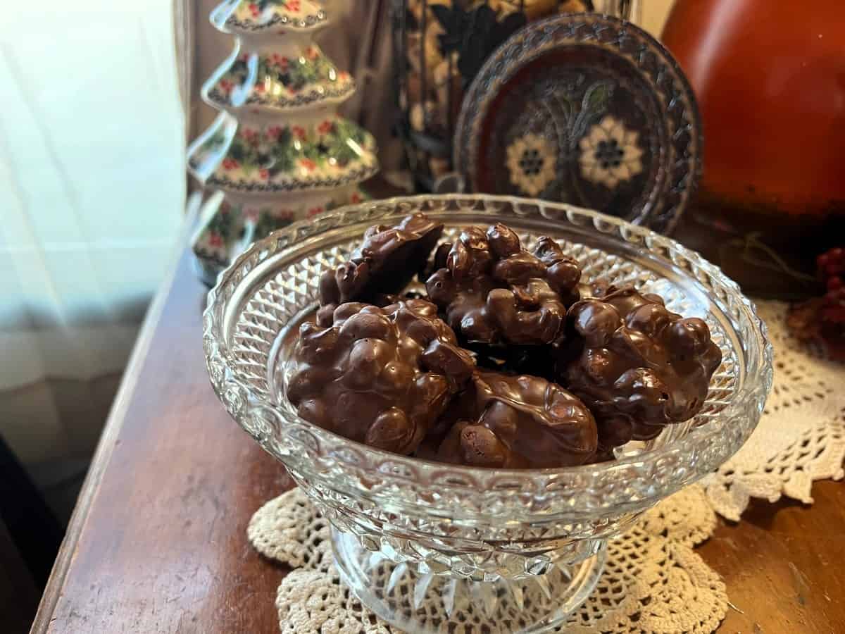 Place Chocolate Peanut Clusters in a Pretty Candy Dish to Serve
