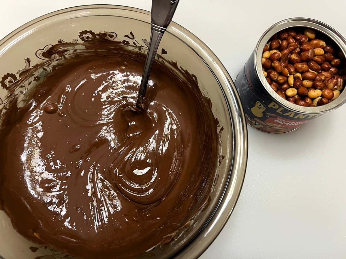 Add Roasted Spanish Peanuts to the Melted Chocolate