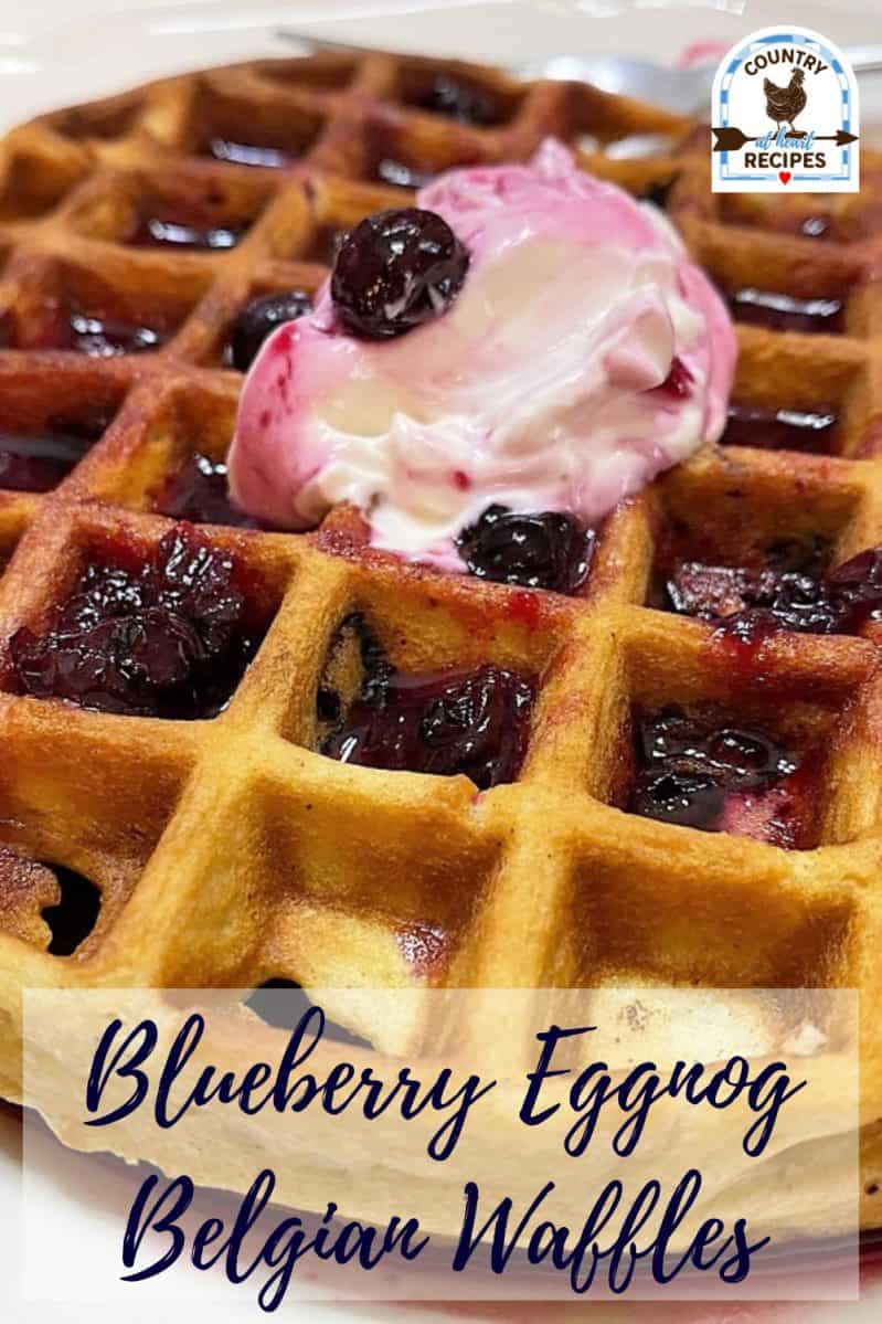 Pinterest Pin - Blueberry Eggnog Belgian Waffles