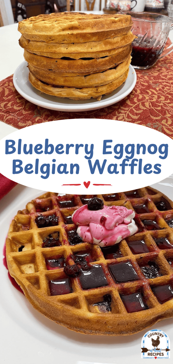 Pinterest Long Pin - Blueberry Eggnog Belgian Waffles