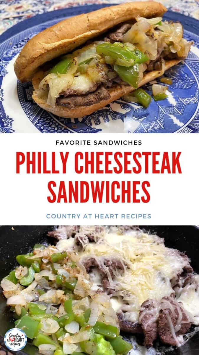 Pinterest Pin - Philly Cheesesteak Sandwiches