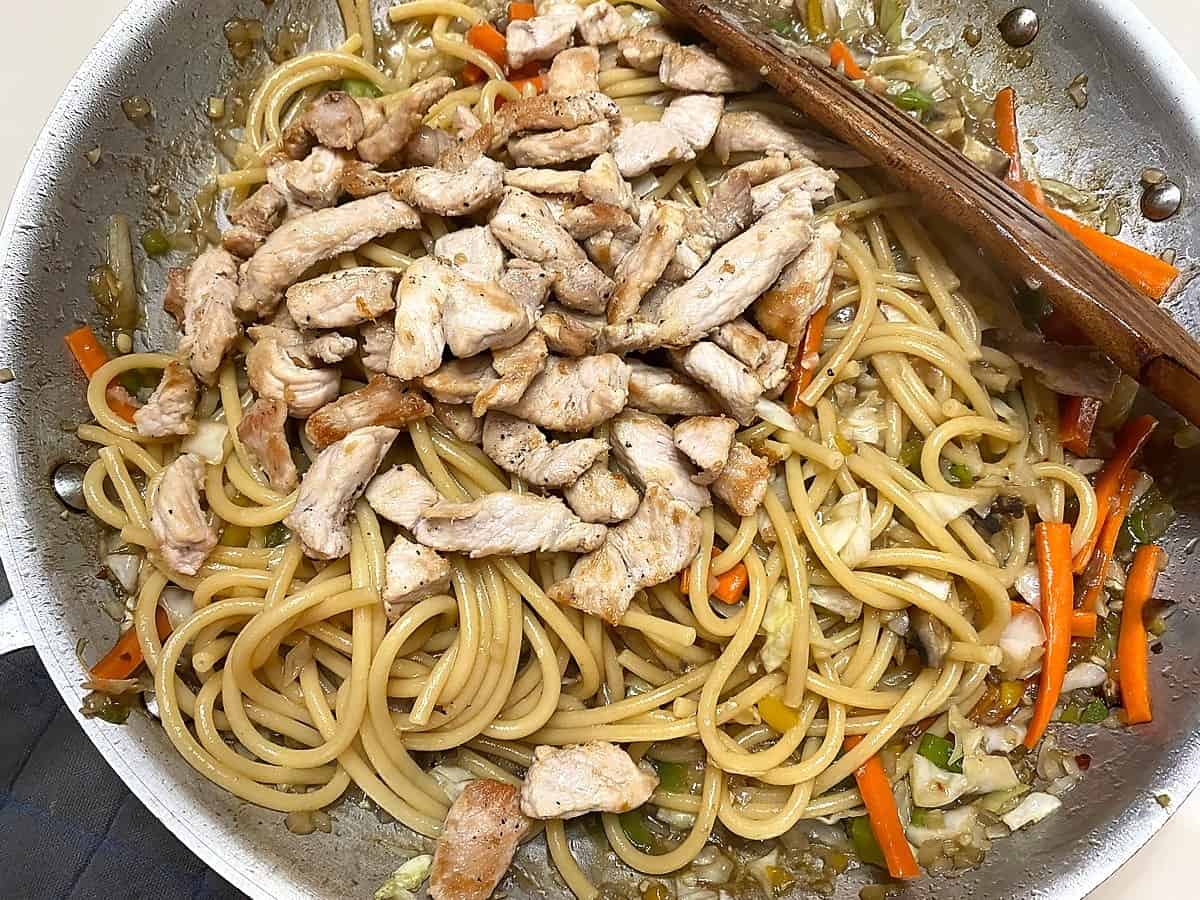 Add Pasta and Pork to the Dish