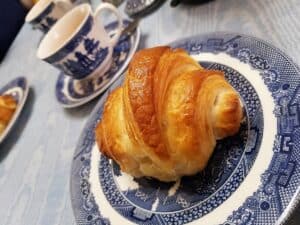 Serving Sourdough Chocolate Croissants for Brunch with tea or coffee.