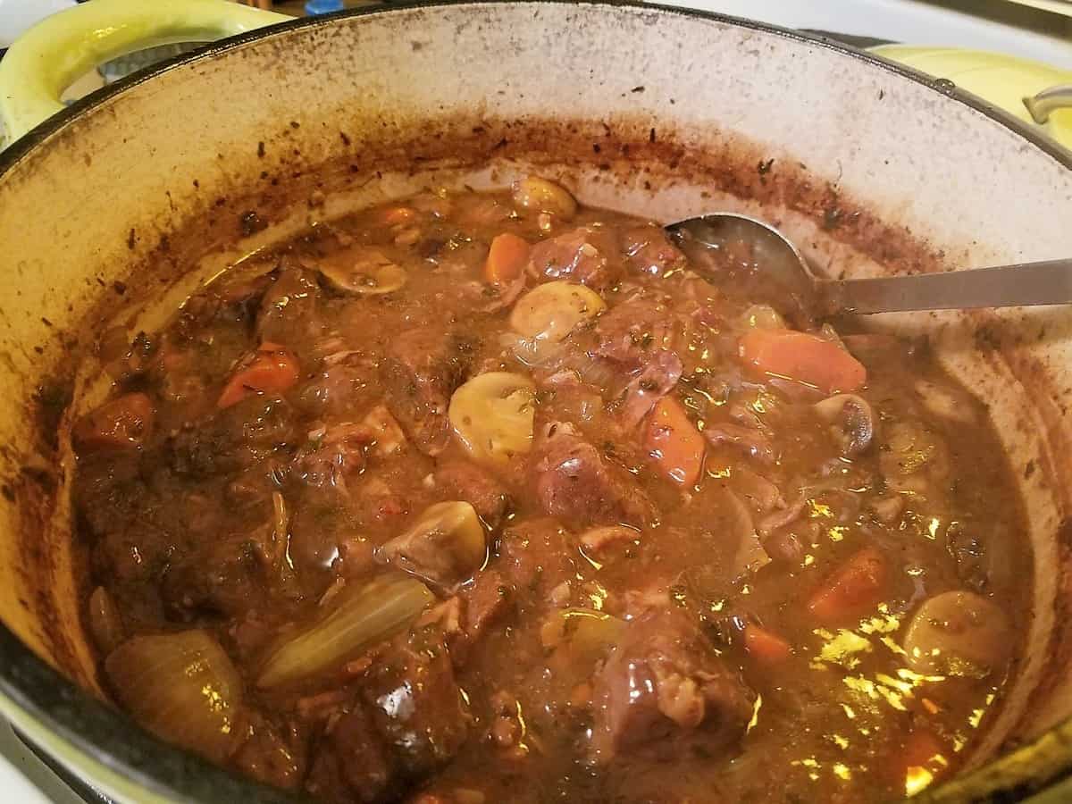 Finishing Stew with Mushrooms, Onions, and Thickener