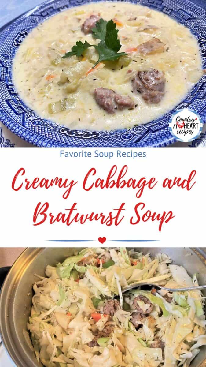 Pinterest Pin - Creamy Cabbage and Bratwurst Soup