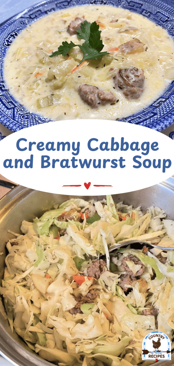 Pinterest Long Pin - Creamy Cabbage and Bratwurst Soup