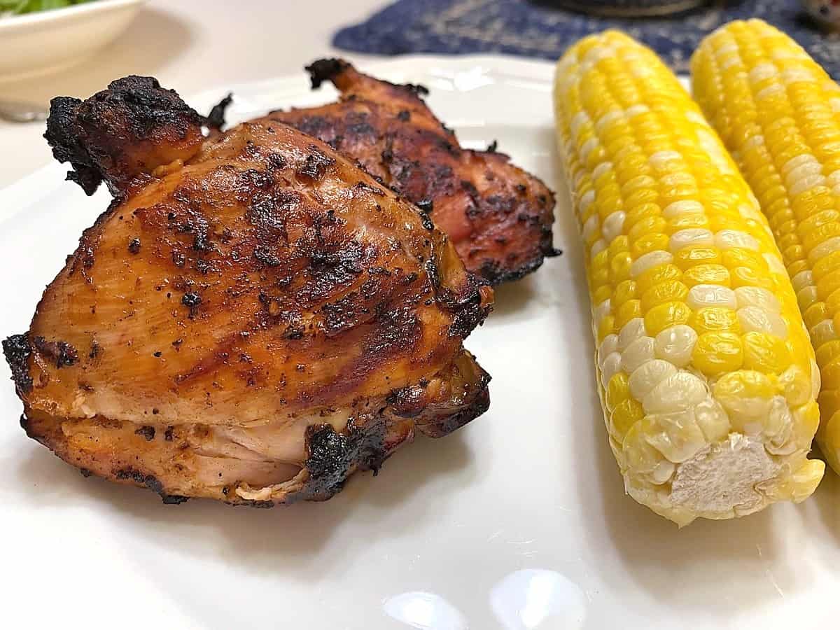 Serve Grilled Chicken Thighs with Corn on Cob or Macaroni and Cheese