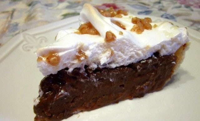 Chocolate Peanut Butter Meringue Pie with Toffee Bits
