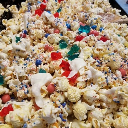 Serving Patriotic Popcorn Snack on the 4th of July