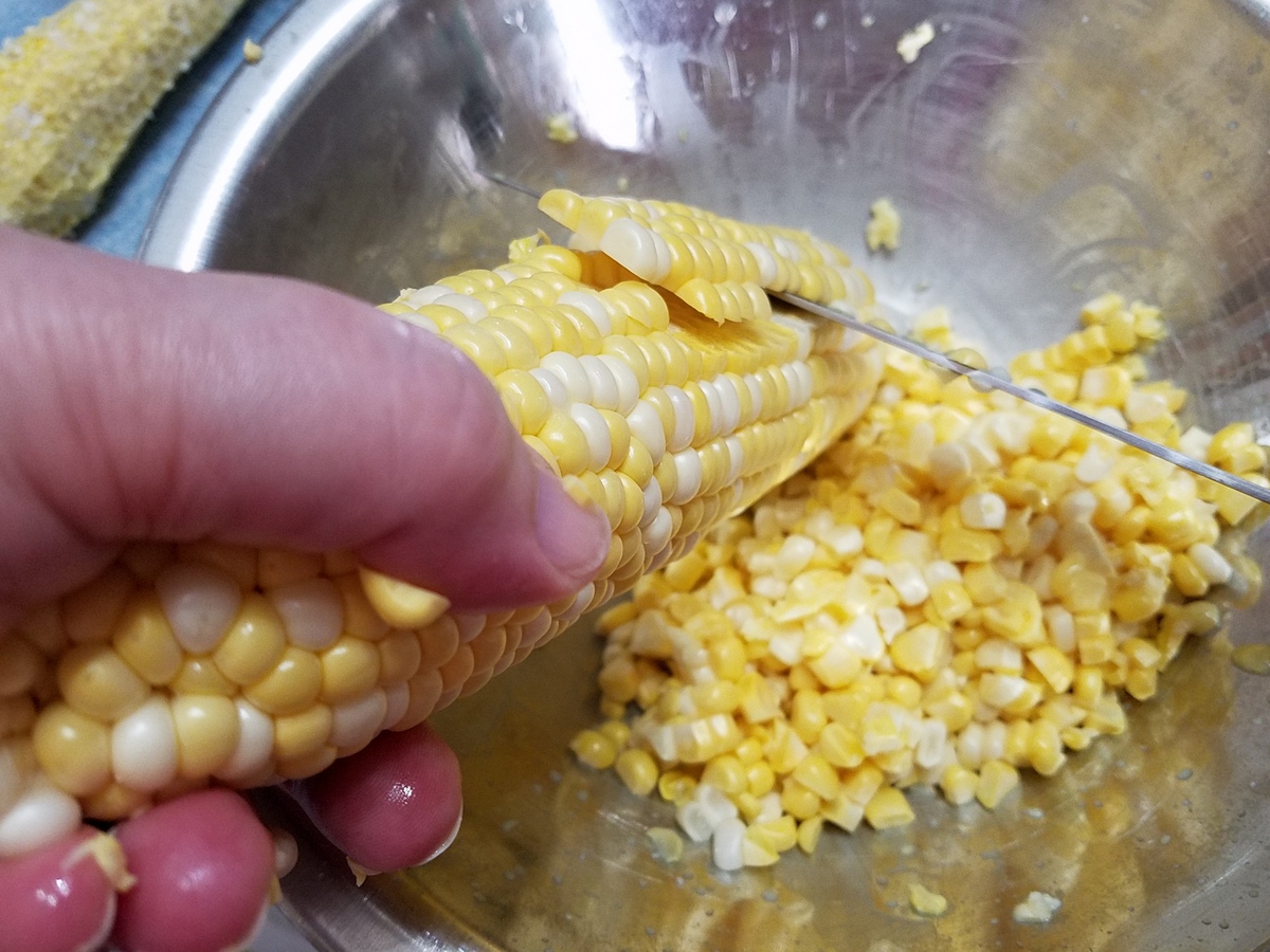 Cutting Fresh Corn off the Cob