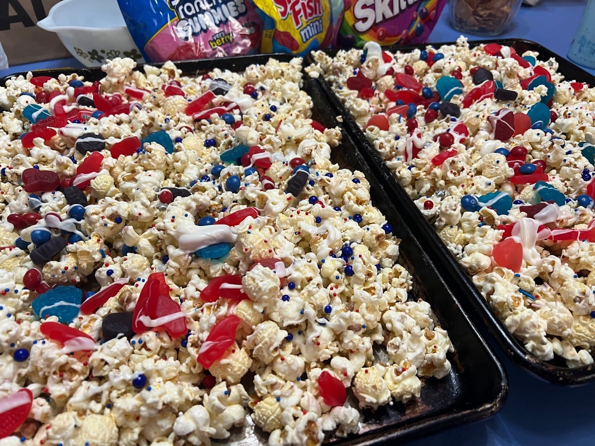 Adding the Candy to the Popcorn Mix