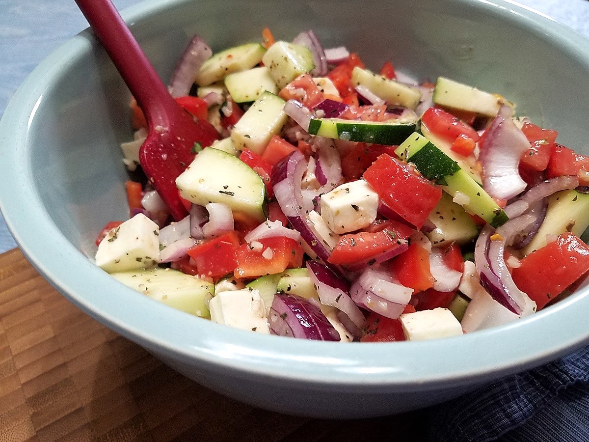Serving Mediterranean Garden Vegetable Salad