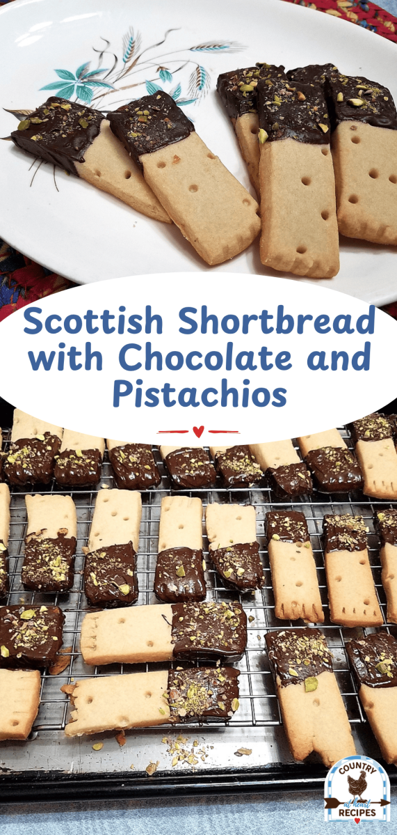 Pinterest Long Pin - Scottish Shortbread with Chocolate and Pistachios