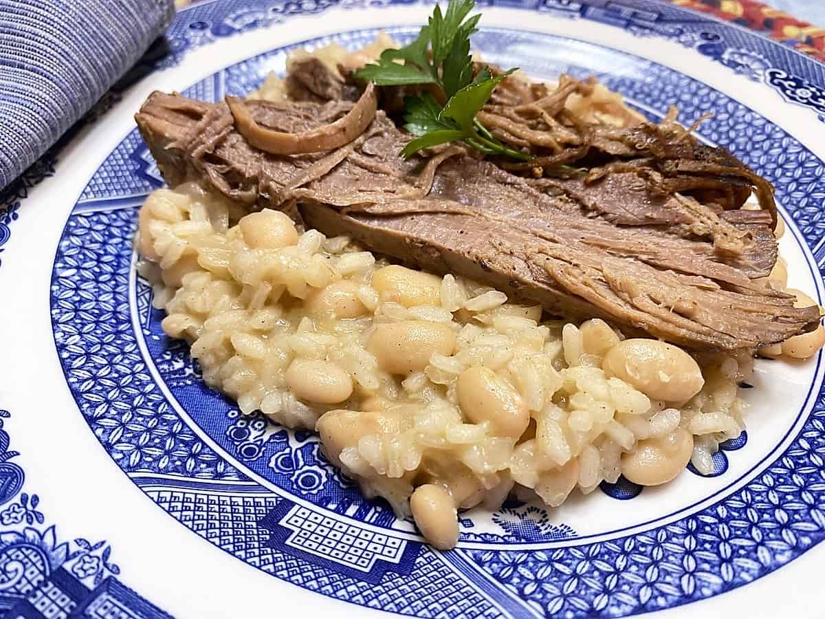 Recipe for Brisket with Garlic Risotto and Beans