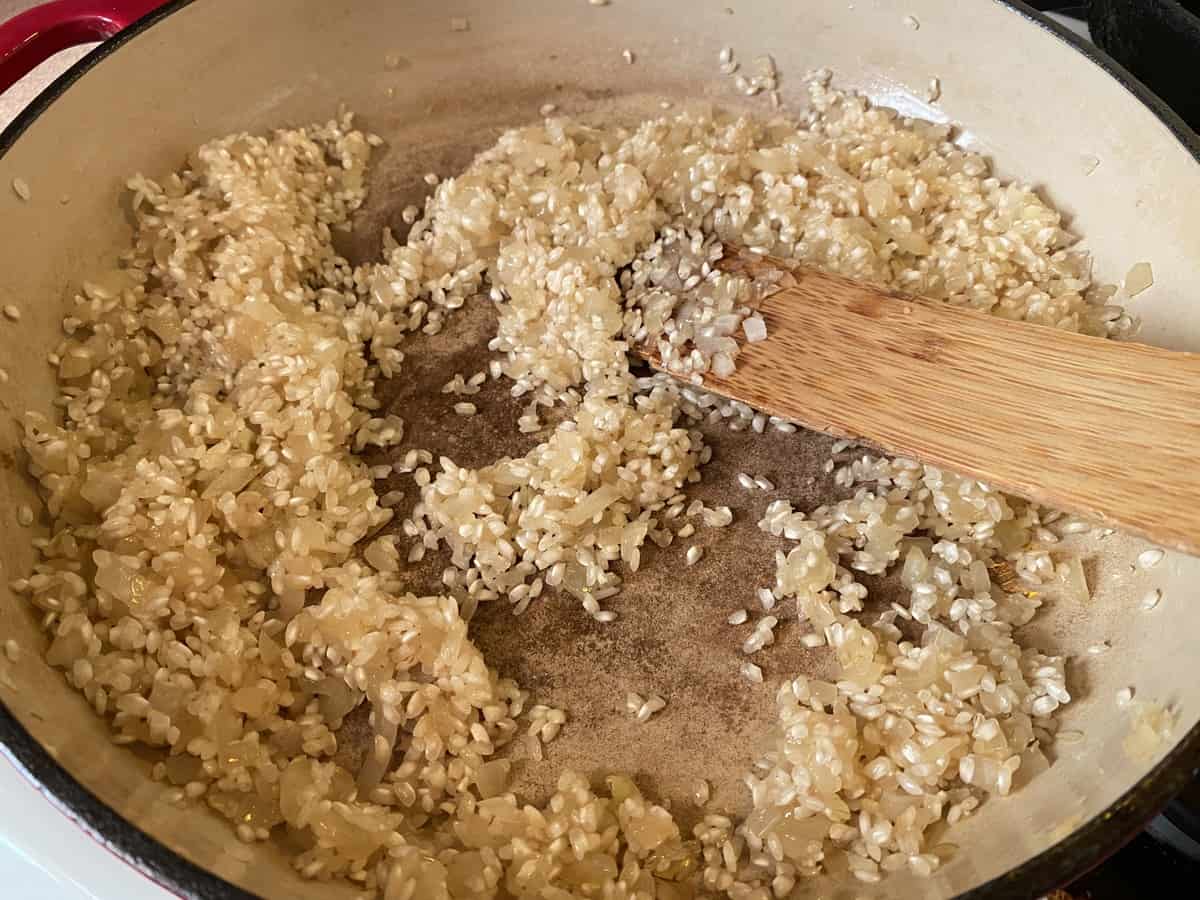 Adding Arborio Rice to Pan