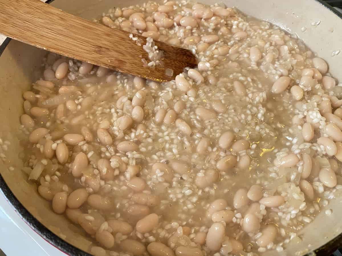 Adding White Wine and White Beans to the Rice