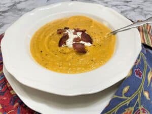 Serving Butternut Squash Bisque with Bacon