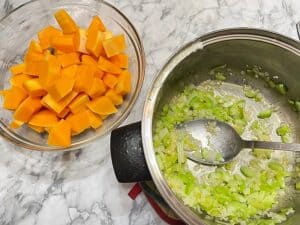 Adding Cubed Butternut Squash to the Soup