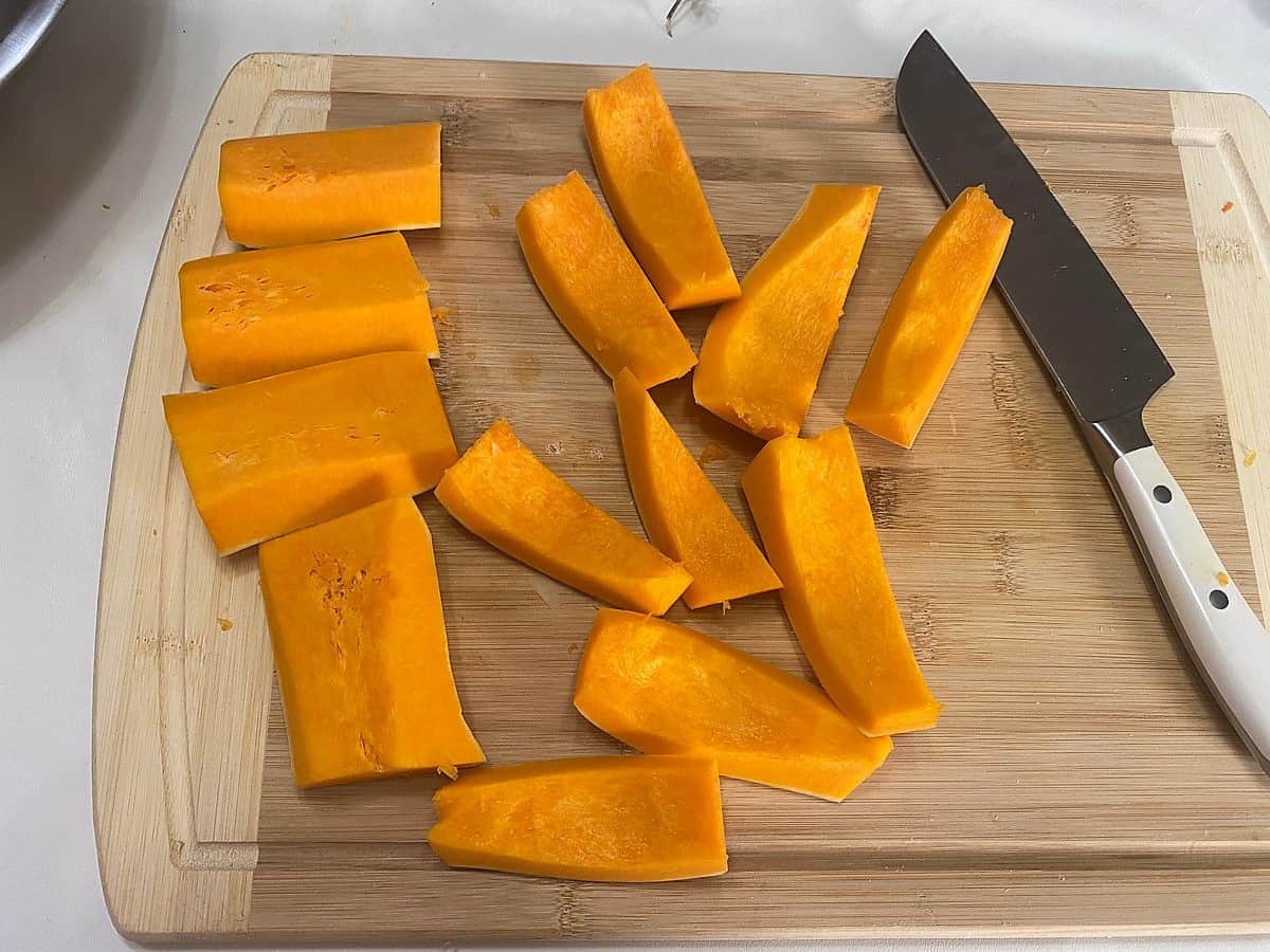 Slice Squash into Cubes for this Soup Recipe