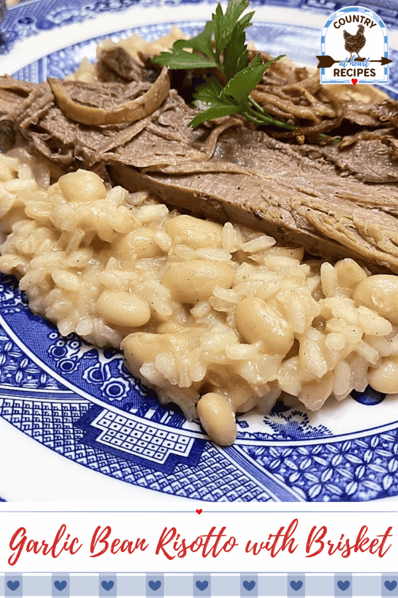 Pinterest Pin - Garlic Bean Risotto with Brisket