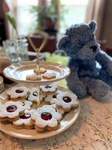 Serving Linzer Cookies at a Teddy Bear Tea Party
