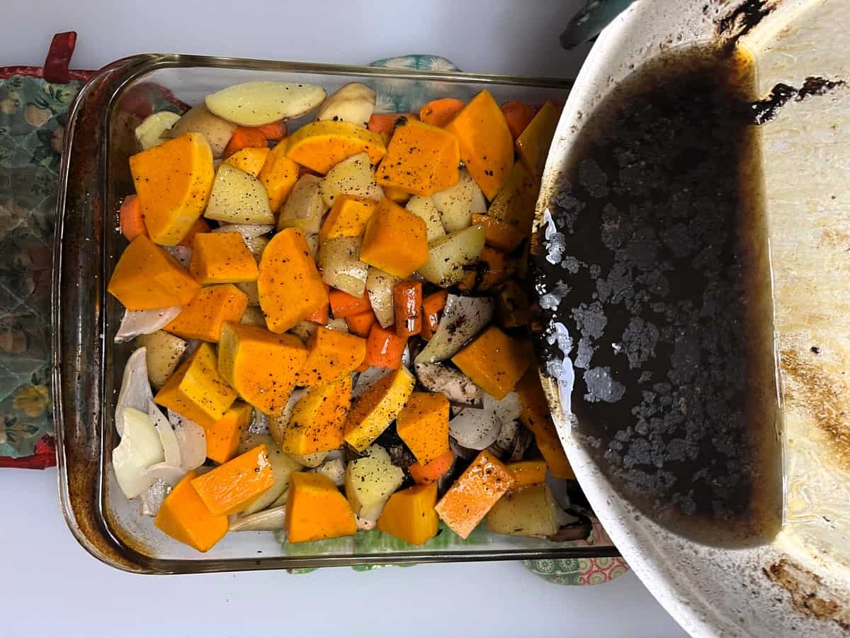 Pour Chicken Juices over the Vegetables