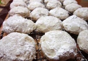 Snowball Cookies Cooling on Wire Rack