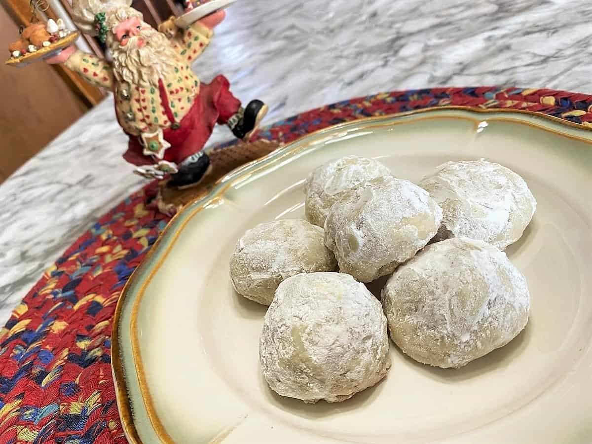 Serving Snowball Cookies on Cookie Platter at Tea Party