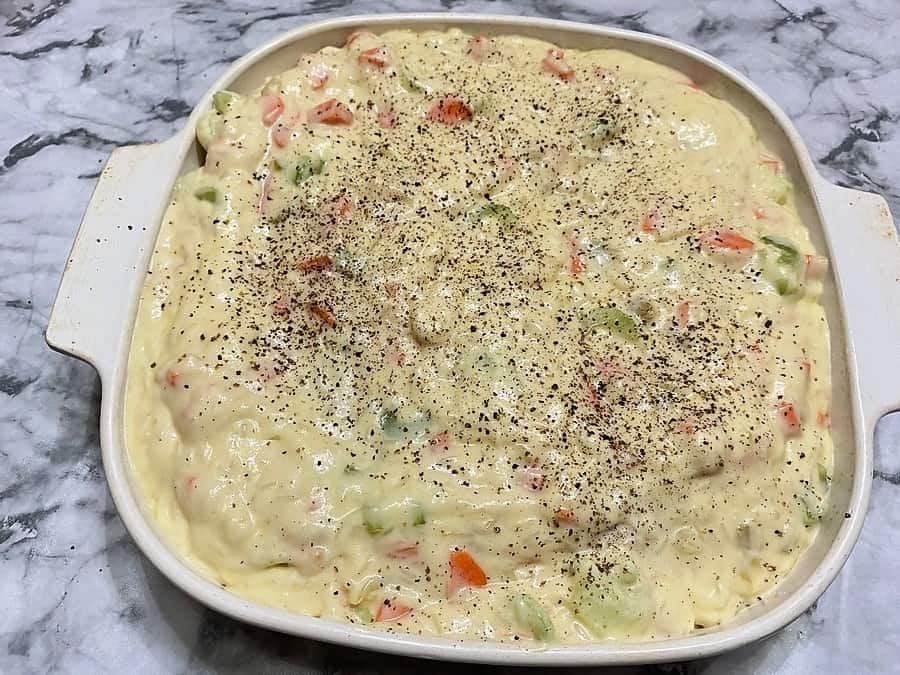 Unbaked Casserole with Recipe Halved