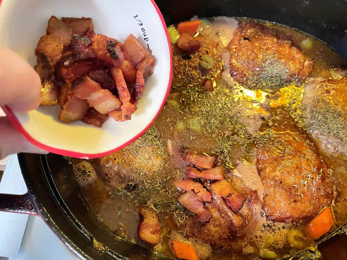 Adding Browned Bacon to the Stew
