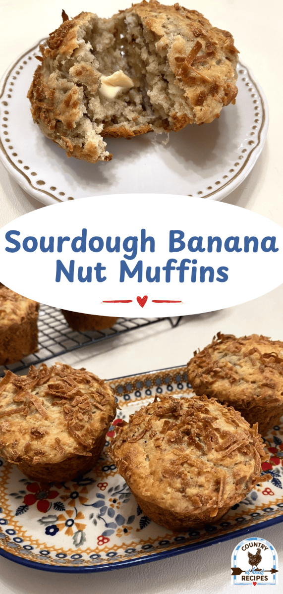 Pinterest Long Pin - Sourdough Banana Nut Muffins