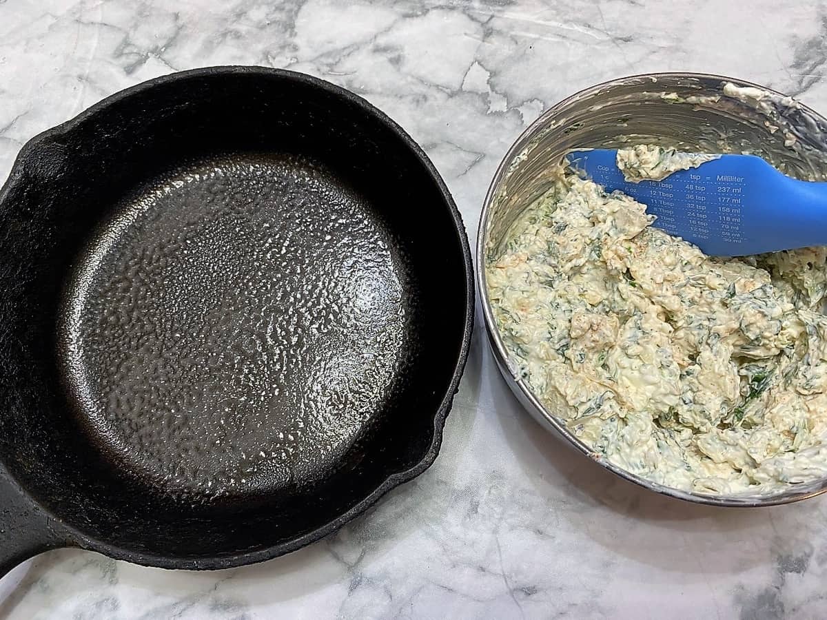 Place Dip in Greased Cast Iron Skillet
