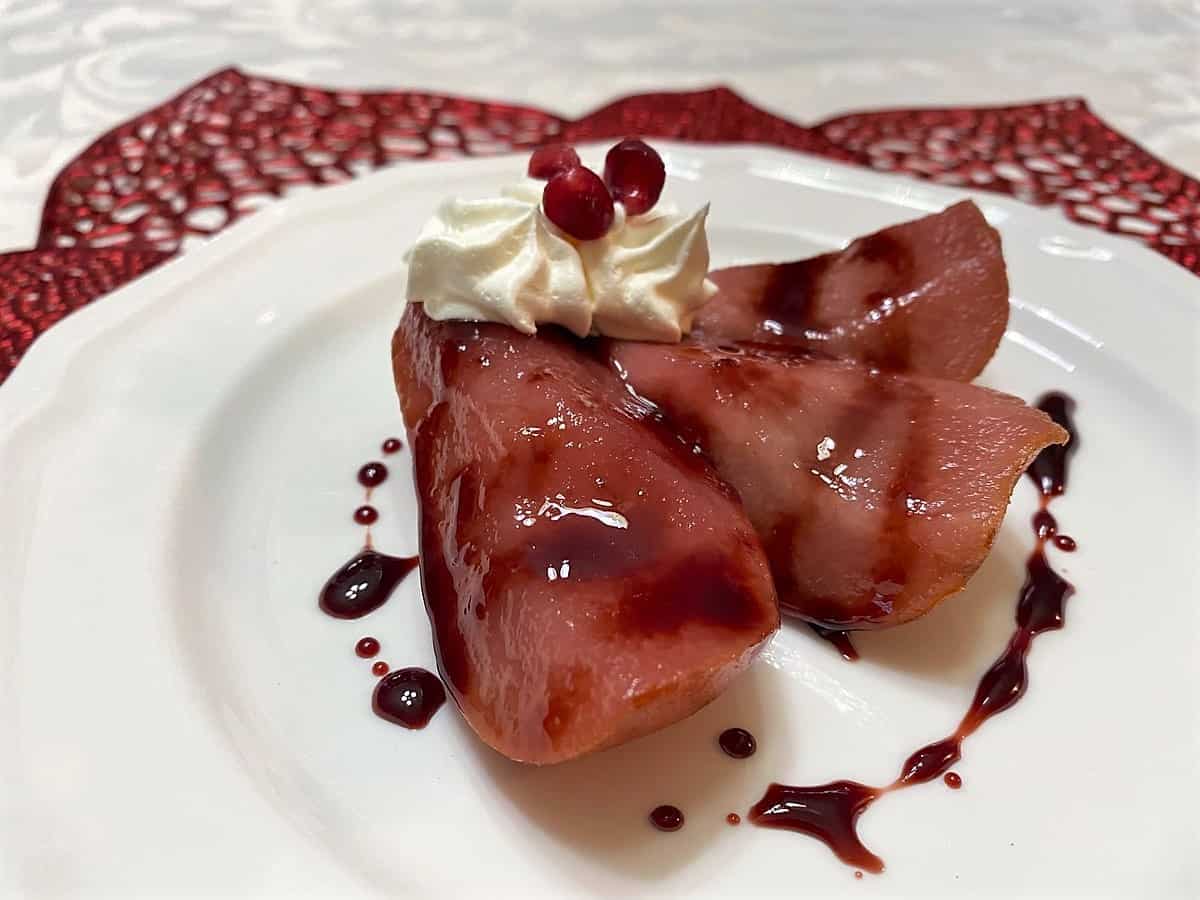 Serving Poached Pears with Chantilly Cream 