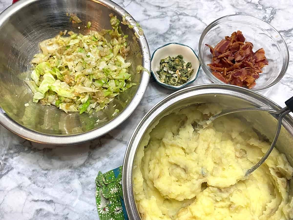 Add Sauted Cabbage, Bacon, and Green Onion to the Mashed Potatoes
