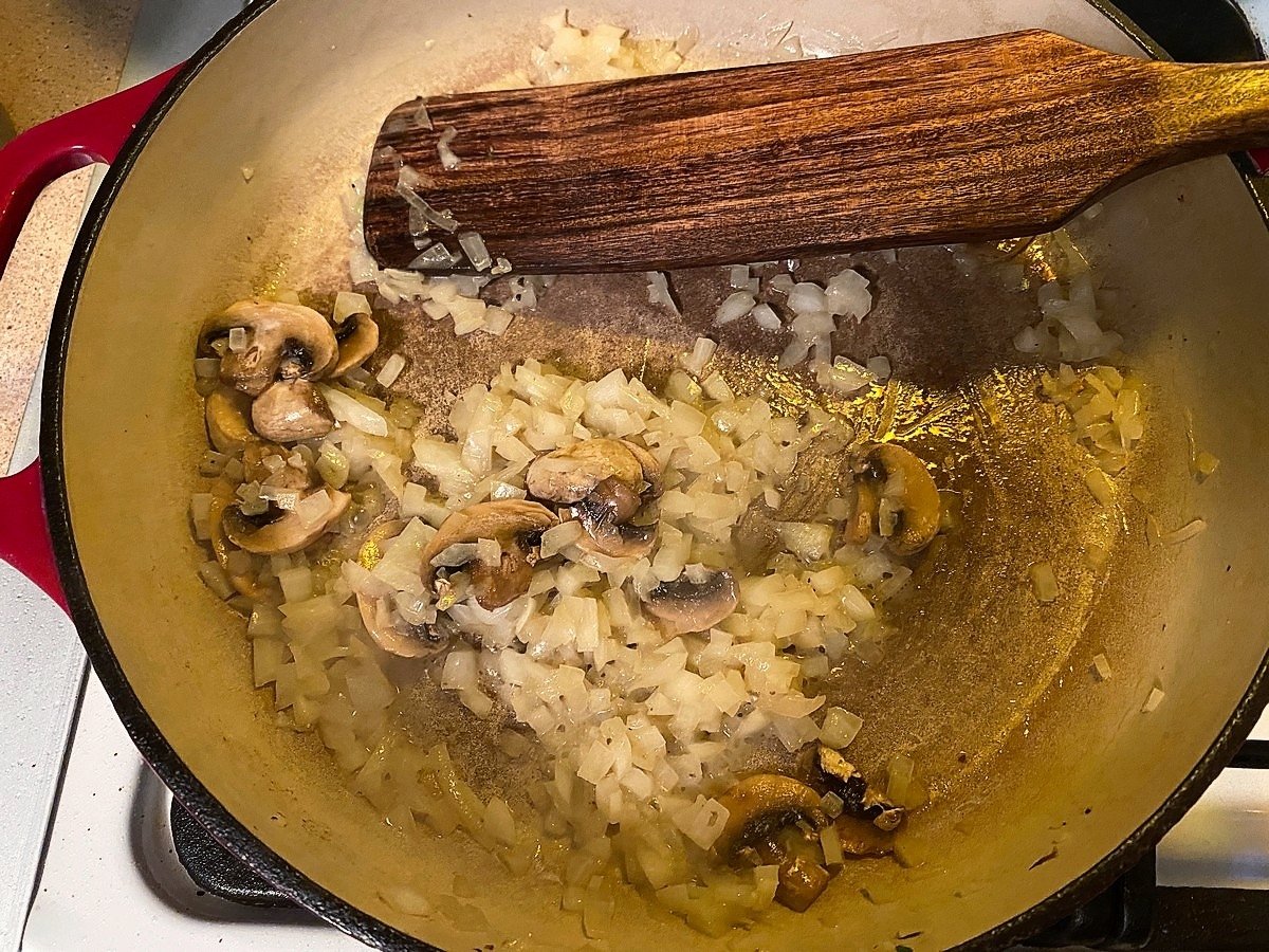 Sauteing the Mushrooms, Onion, and Garlic