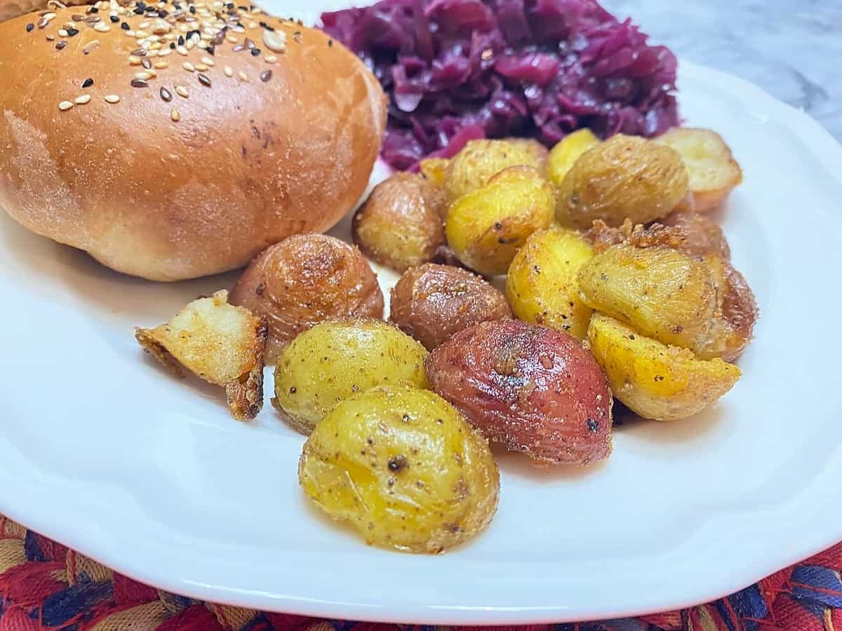 Serving Fried Potatoes with Bierocks and Red Cabbage