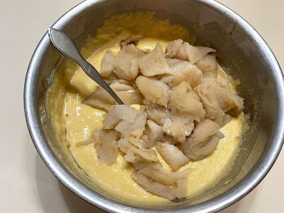 Add Fish Pieces to the Batter