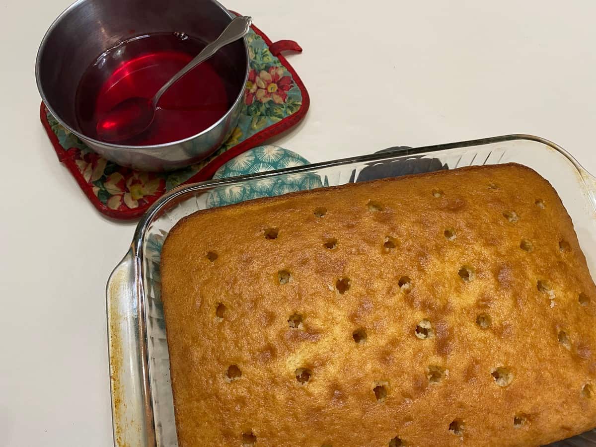 Prepare the Gelatin and Poke Holes in Baked Cake