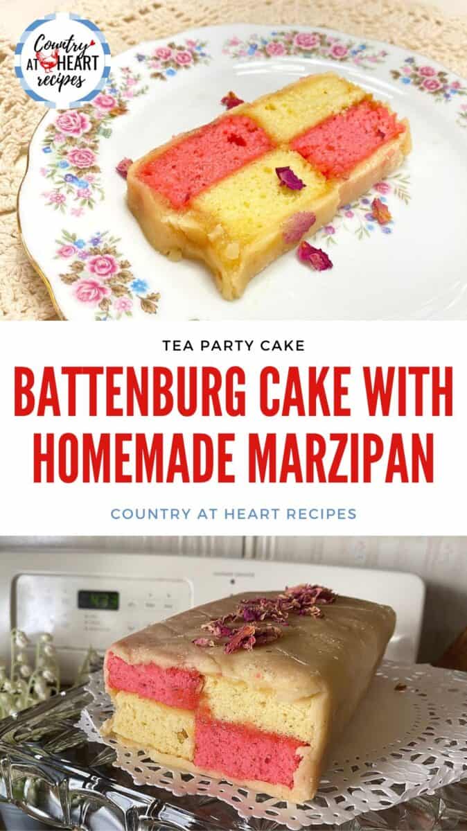 Pinterest Pin - Battenburg Cake with Homemade Marzipan