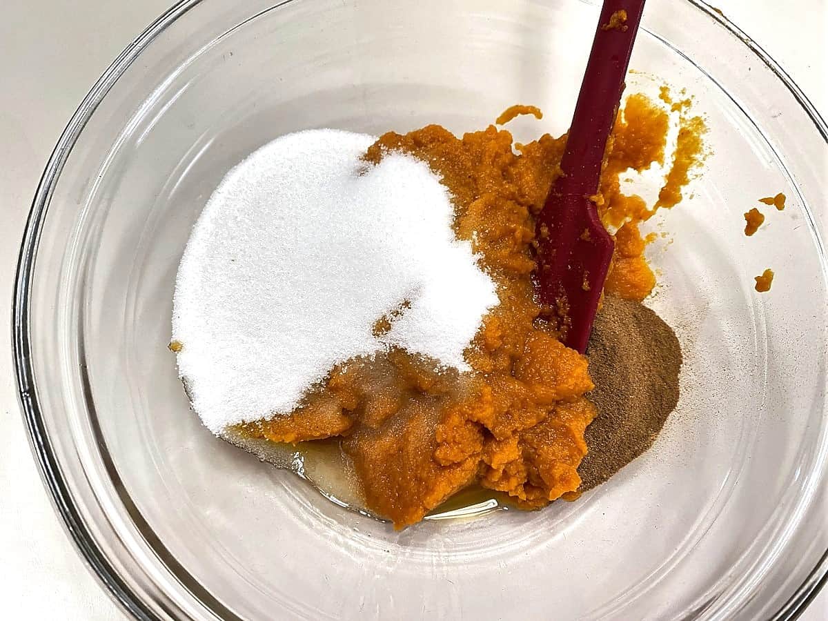 Add Sugar and Spices to the Pumpkin Puree