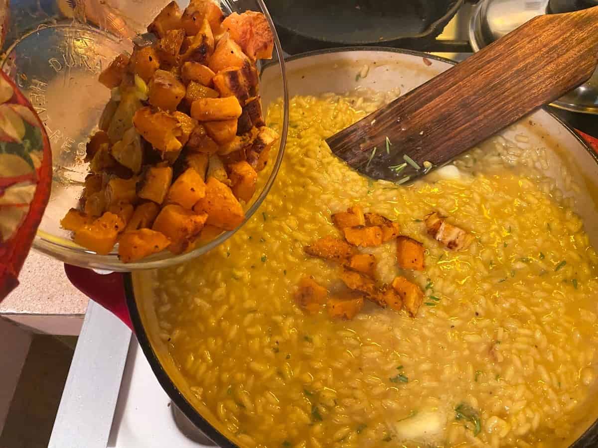 Add Roasted Butternut Squash to the Risotto