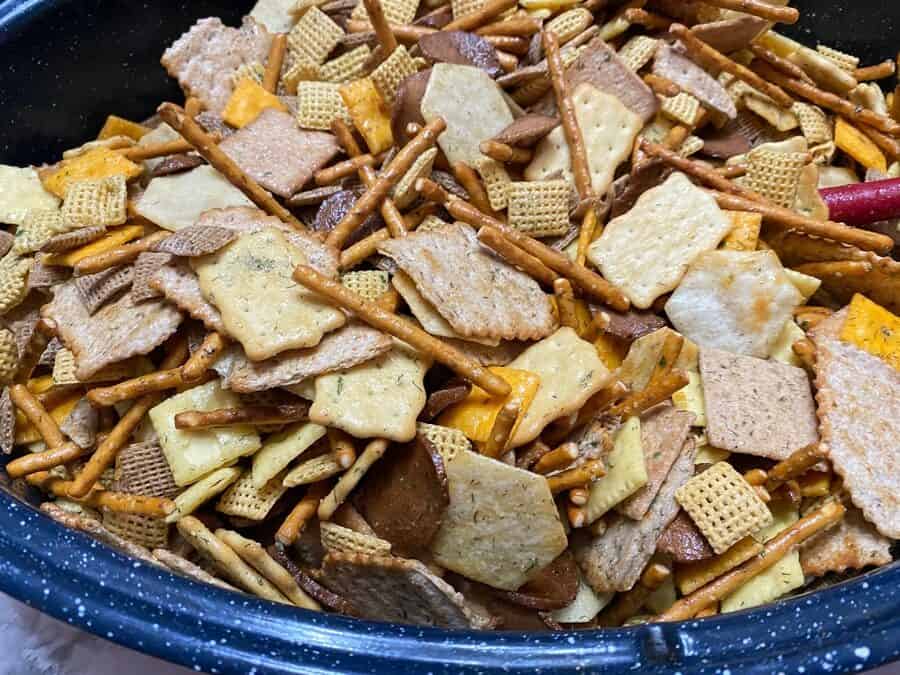 Close Up View of Cracker Pretzel Cereal Snack Mix