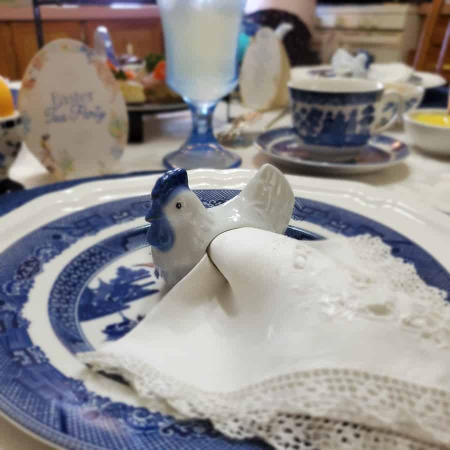 Blue Willow Dishes and a Chicken Napkin Ring