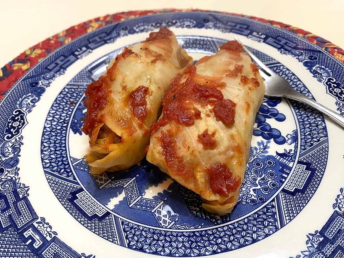 Cabbage Rolls Served on my Blue Willow Dishes