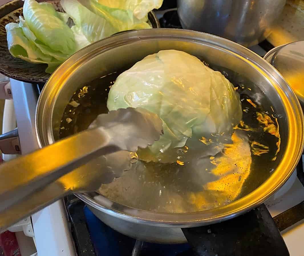 Simmer Cabbage for Easy Removal of Leaves