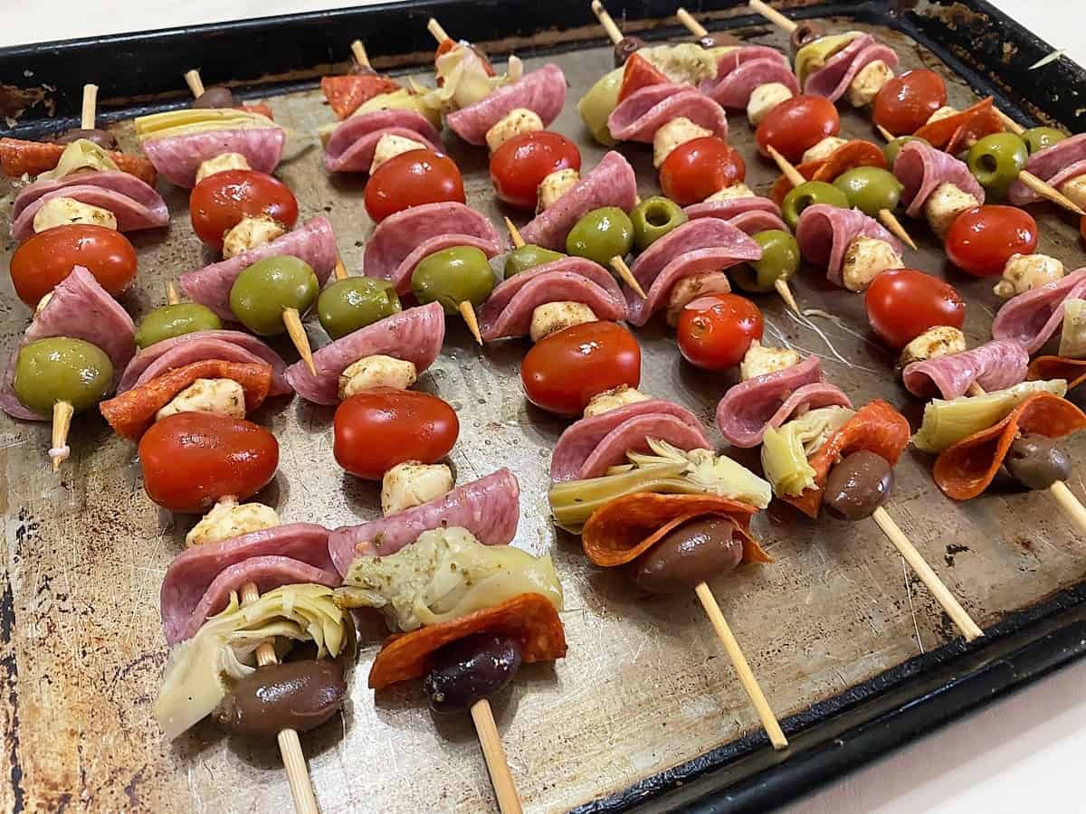 Place Skewers on a Baking Sheet Once Assembled