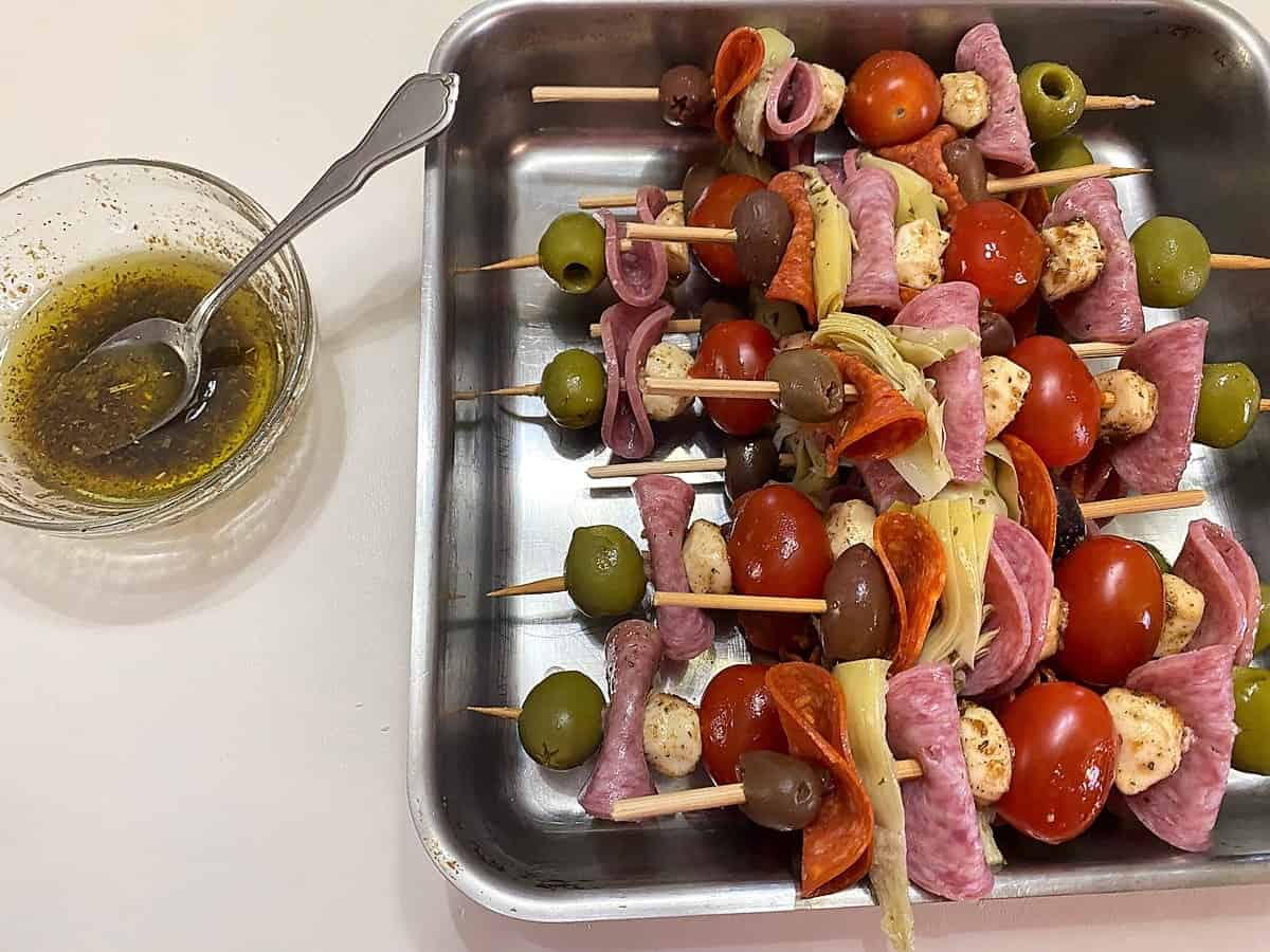 Drizzle Remaining Dressing Over Skewers
