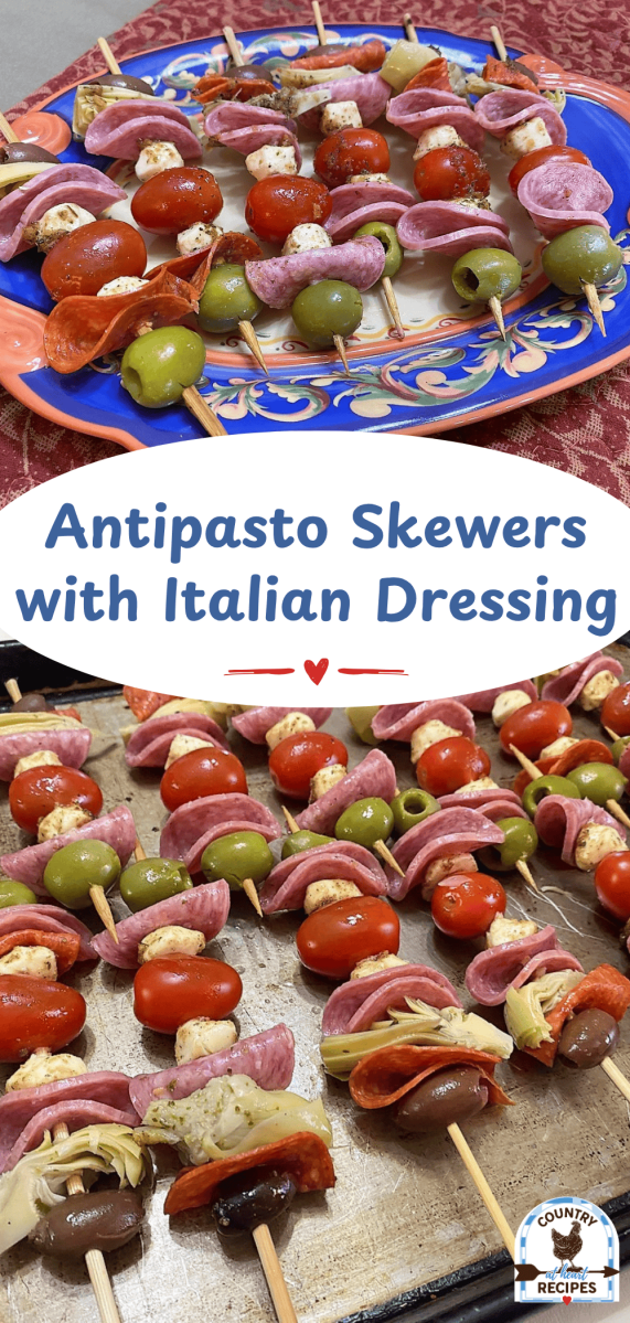 Pinterest Long Pin - Antipasto Skewers with Italian Dressing
