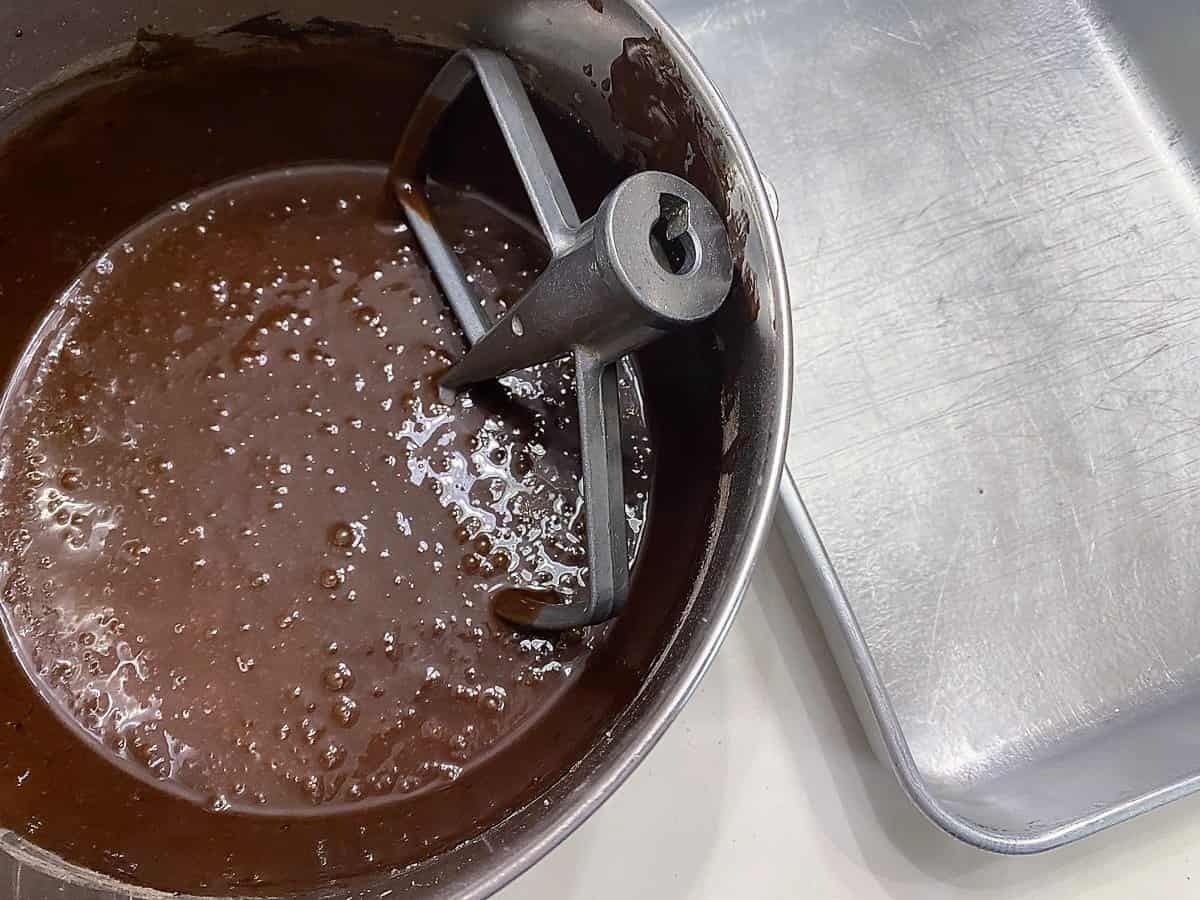 Pour Cake Batter into Oblong Baking Pan