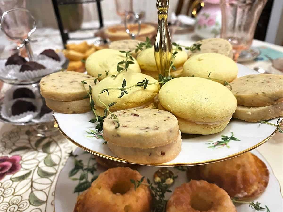 Serve Pecan Thyme Shortbread Cookies at a Tea Party - Garnish with Fresh Thyme